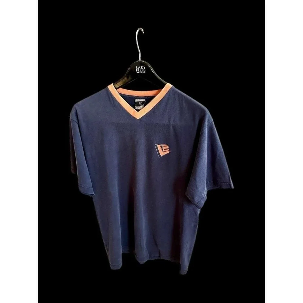 Vintage Y2K Levi‎ Strauss L2 Ringer V Neck T Shirt Large 90's Navy Orange